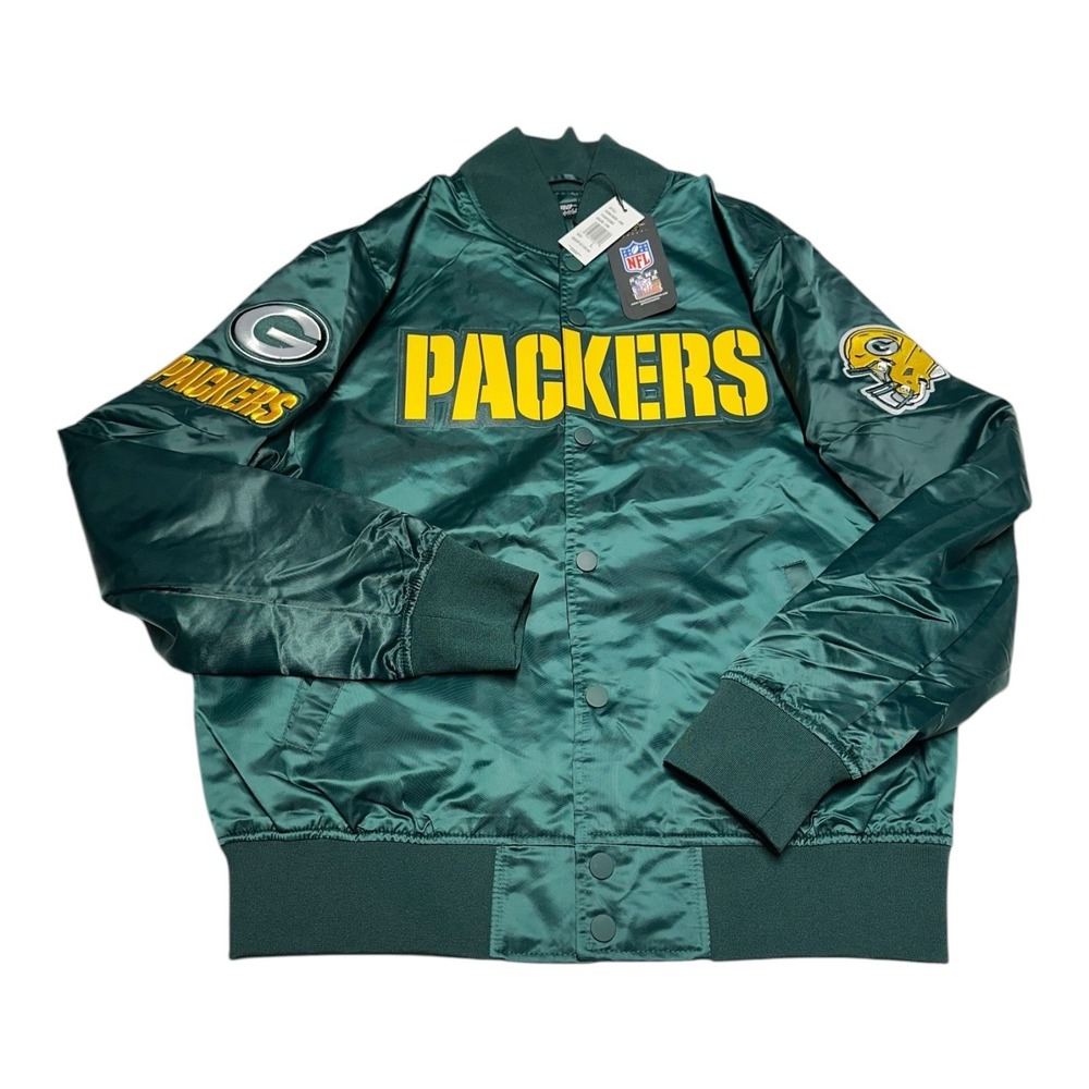 Pro Standard Green Bay Packers Satin Jacket Mens L Button Up Bomber NFL Football